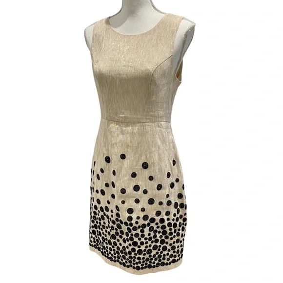 Ark & Co Gold Metallic Cocktail Dress with Black Stitched Polka Dot Design (M) - Picture 2 of 16